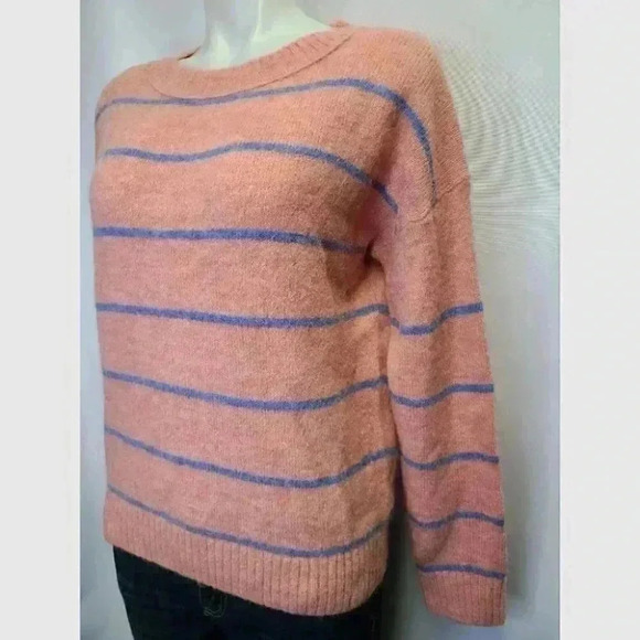 J. Crew Alpaca Merino Wool Pink Blue Striped Sweater Black Label Coastal XS - Picture 6 of 11